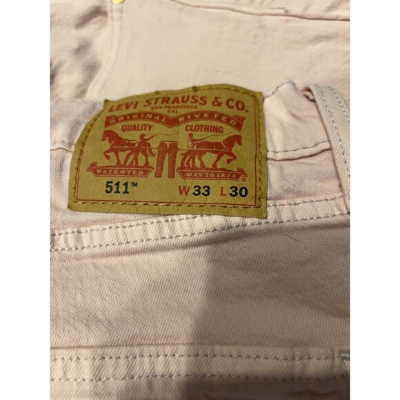 Levis Jeans Mens 33x30 Pink Slim Fit Low Rise Rose Denim Pants Acid Wash Stretch - Picture 2 of 7